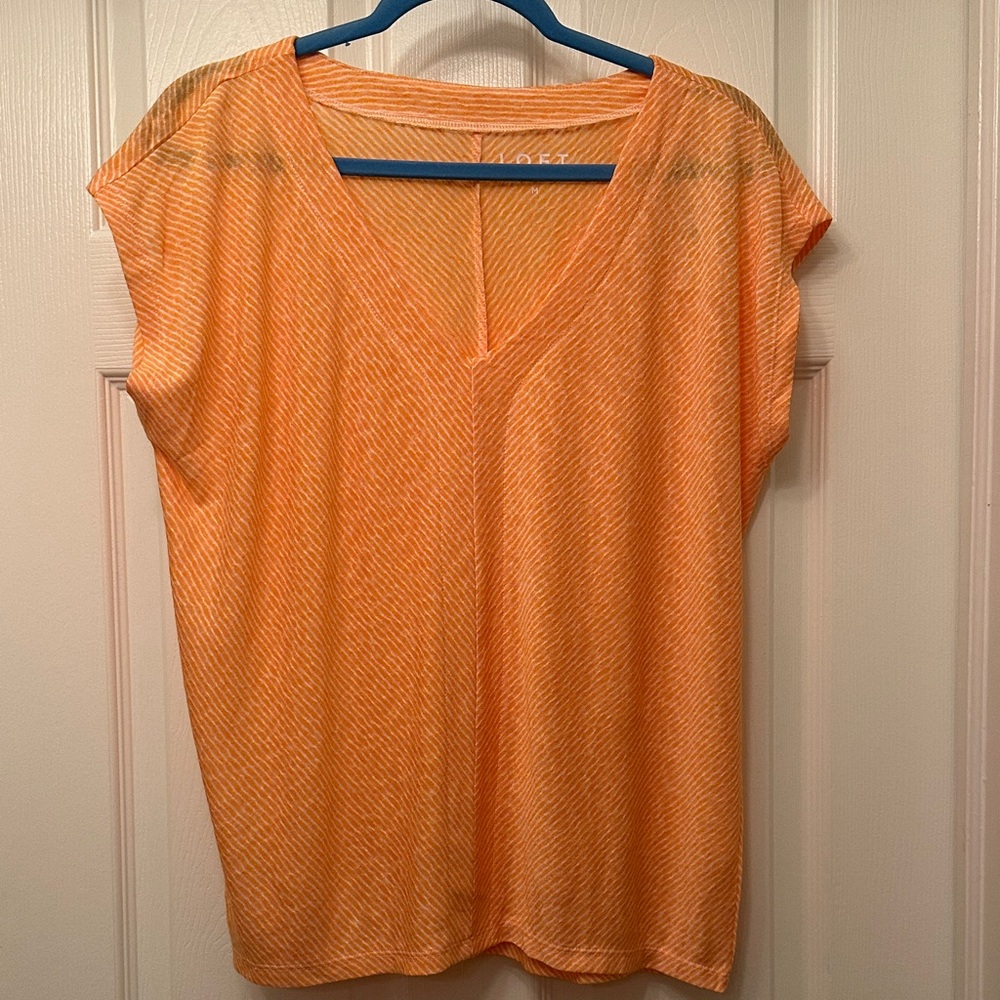 LOFT Orange Chevron V-Neck Short Sleeve Top